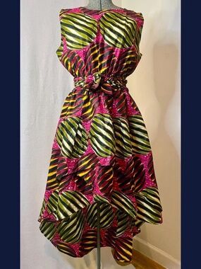 African Printed Cotton Waterfall Dress with Elastic Waist by Kara Chic ONE SIZE